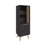 TUHOME Vance 47" High One-Door Storage Cabinet with Two Open Shelves, Modern Vertical Organizer for Living Room, Dining Room, Office, Bedroom, Compact Freestanding Cabinet with Wooden Legs