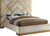 Vector Contemporary Bed with Polished Gold Metal Design and Plush Velvet Upholstery for Modern Elegance