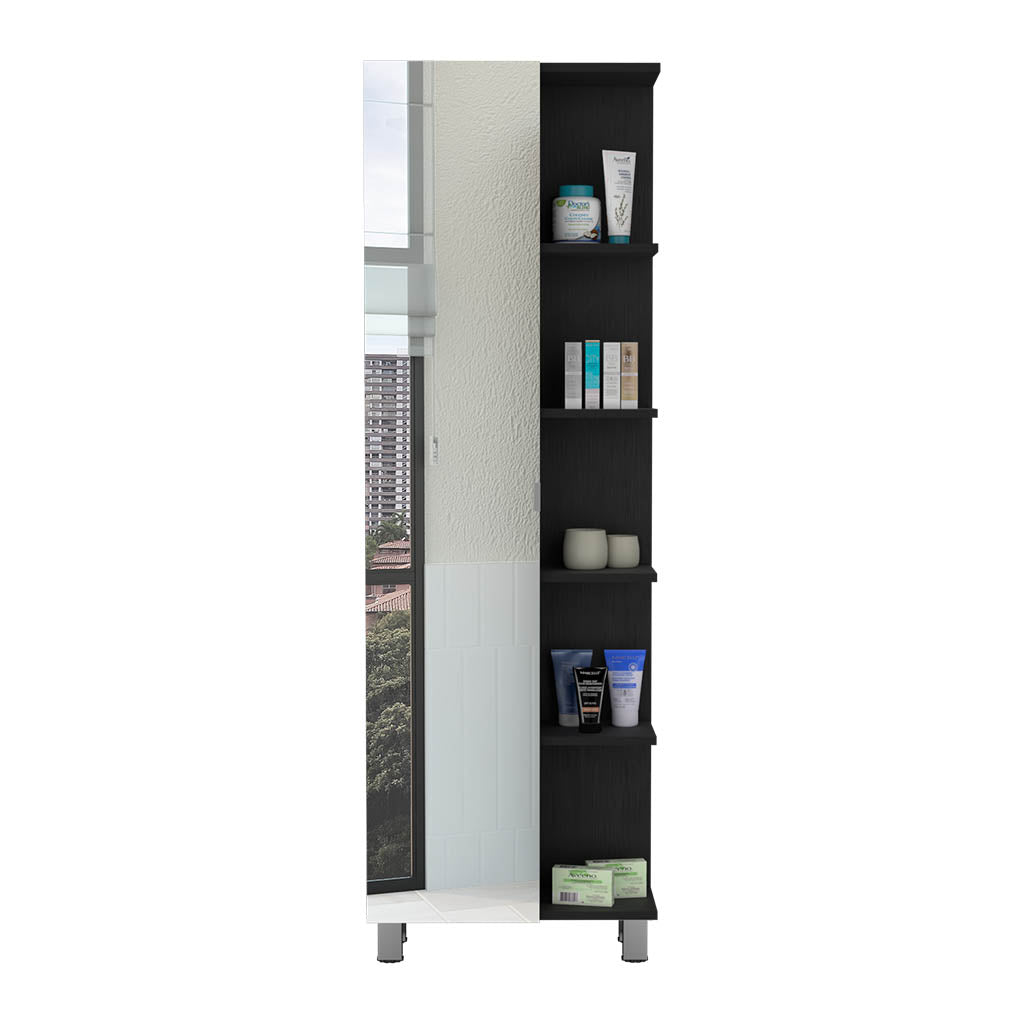 Venus Mirror Linen Single Door Cabinet, Five External Shelves, Four Interior Shelves