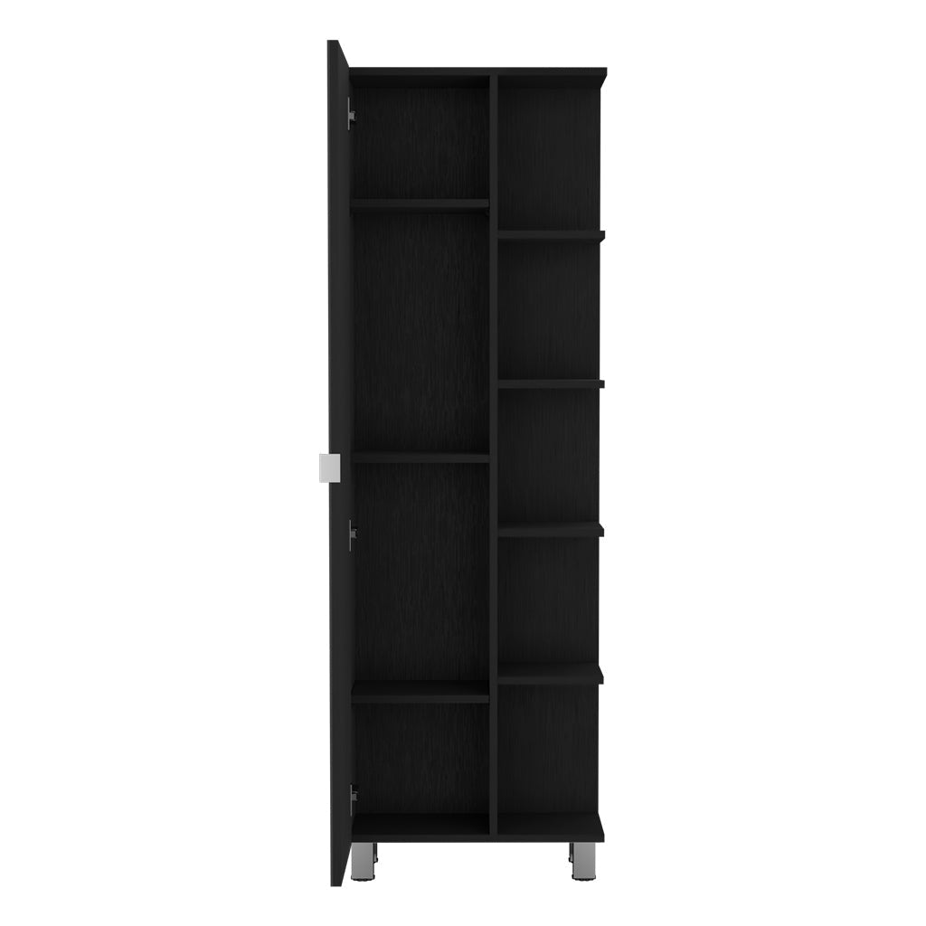 Venus Mirror Linen Single Door Cabinet, Five External Shelves, Four Interior Shelves