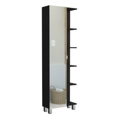 Venus Mirror Linen Single Door Cabinet, Five External Shelves, Four Interior Shelves