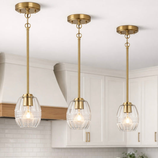 Vista Single Pendant Chain Hanging Light with Clear Glass - Satin Brass