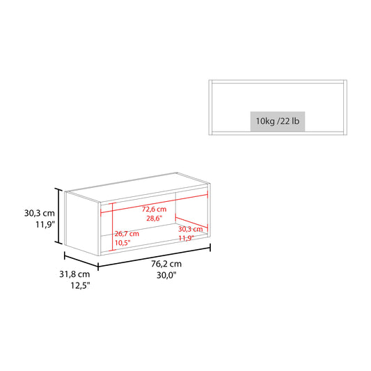 TUHOME Wally 30-Inch Wide Open Wall Cabinet, Cube Wall Shelf for Bedroom, Office, Living Room or Garage, Modern Mounted Storage Cabinet with 12-Inch Height, Deep Display Shelf for Decor and Everyday Organization