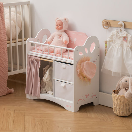 ROBUD Wooden Baby Doll Crib for Kids