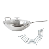 Mauviel M'COOK 5-Ply Wok With Rack, Cast Stainless Steel Long Handle, 5-Qt