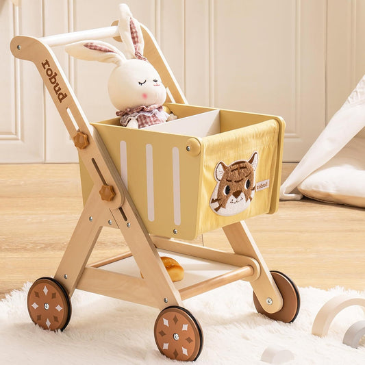 ROBUD Wooden Push Forest King Shopping Cart Walker