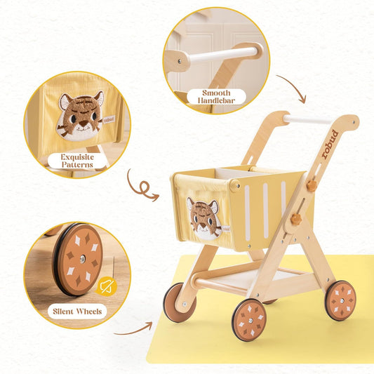 ROBUD Wooden Push Forest King Shopping Cart Walker