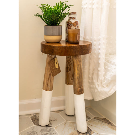 Teak stool with white legs