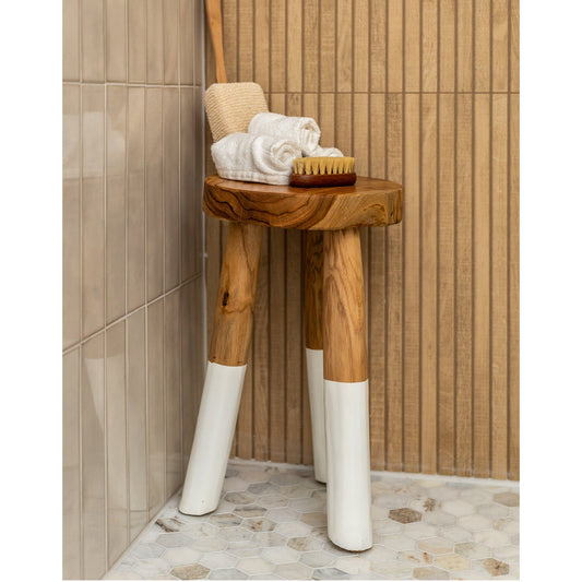 Teak stool with white legs