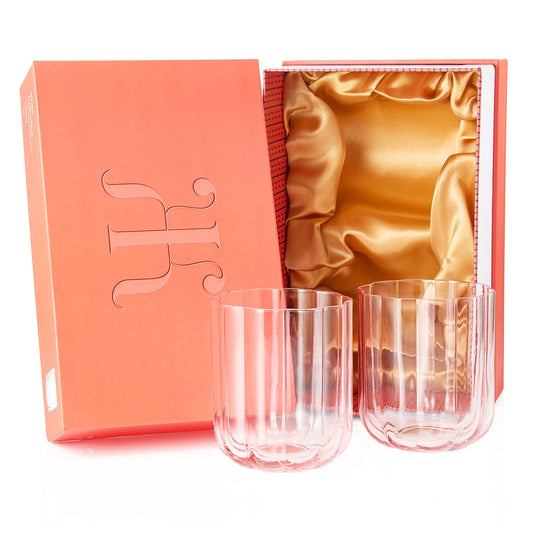 Flower Vintage Glass Stemless Highball - Set of 2-13 oz (Pink)