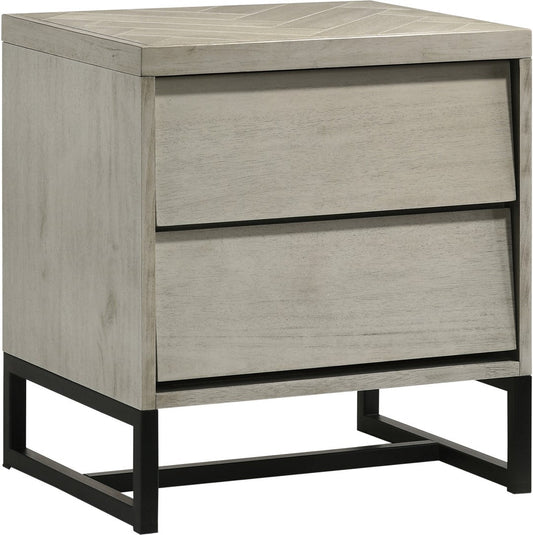 Weston Industrial Mid Century Nightstand with Grey Stone Wood Finish & Matte Black Base Charm