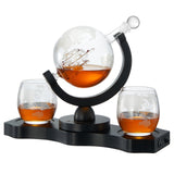 Rotating Whiskey Decanter Globe Set with 2 10OZ Etched Whiskey Glasses