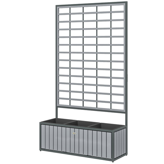 Outsunny Wooden Raised Garden Bed with Trellis, Removable Pots, for Backyard, Patio, Balcony, 29" x 11" x 52", Gray