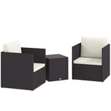 Outsunny 3 Piece Patio Furniture Set with Washable Cushions, Adjustable Feet, and Glass Coffee Table for Garden, Balcony, Brown