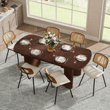 7-Piece Modern Trace-free Extendable Dining Table with Mid-Century Rattan Chairs Set(Optional Types)