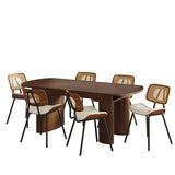 7-Piece Modern Trace-free Extendable Dining Table with Mid-Century Rattan Chairs Set(Optional Types)