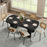 7-Piece Modern Trace-free Extendable Dining Table with Mid-Century Rattan Chairs Set(Optional Types)