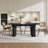 7-Piece Modern Trace-free Extendable Dining Table with Mid-Century Rattan Chairs Set(Optional Types)