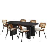 7-Piece Modern Trace-free Extendable Dining Table with Mid-Century Rattan Chairs Set(Optional Types)