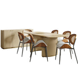 American Modern Fluted Extendable Dining Table  and Chairs & Storage Cabinet Sets (Optional Types)