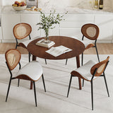 5-Piece 42"Versatile Transitional Round Dining Table with Rattan Charis Set for Seats 2-4 People