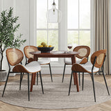 5-Piece 42"Versatile Transitional Round Dining Table with Rattan Charis Set for Seats 2-4 People