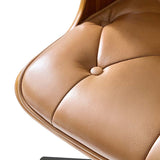 Brigida Curved Wood Back Genuine Leather  Office Chair