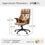 Brigida Curved Wood Back Genuine Leather  Office Chair