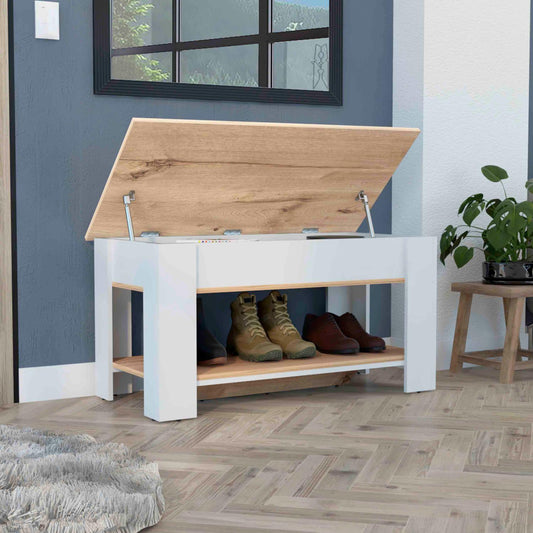 Tuhome Austin Storage Table with Liftable Top Compartment, Extendable Table Shelf, Lower Shoe Rack Shelf, Modern Entryway and Living Room Organizer, Functional Storage Furniture with Clean Contemporary Design