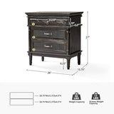 Emilio 3-Drawer Solid Wood Nightstand with USB Charging Port