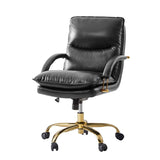Brinna Genuine Leather Office Chair with 360-degree Swivel Wheels