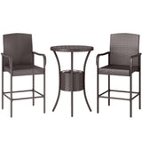 Outsunny 3PC Rattan Wicker Bar Set Ice Buckets 1 Bar Table 2 Bar Stools Outdoor