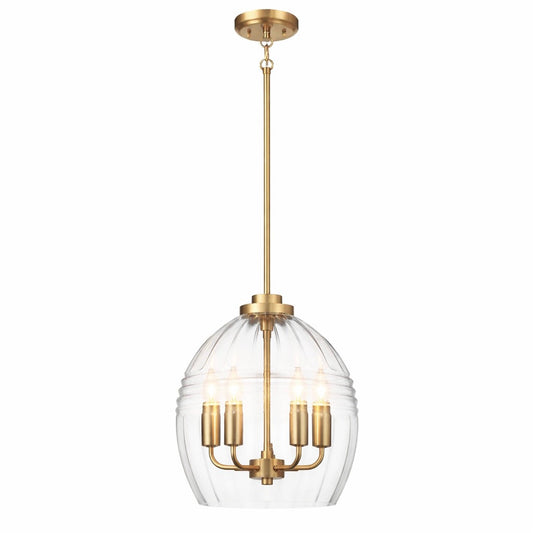 Zen Five Pendant Chain Hanging Light with Clear Glass - Satin Brass