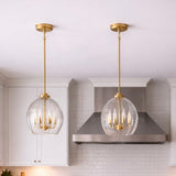 Zen Five Pendant Chain Hanging Light with Clear Glass - Satin Brass