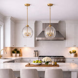 Zen Five Pendant Chain Hanging Light with Clear Glass - Satin Brass