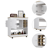 Tuhome Camelia Bar Cart with Lower Panel, Six Bottle Cubbies, One Spacious Cabinet, Functional Serving Station for Home Bars Dining Rooms and Entertainment Spaces with Modern Storage for Bottles Glassware and Accessories
