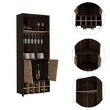 Tuhome Fraktal Corner Bar Cabinet with Ten Built-In Wine Rack Compartments, Two Spacious Display Shelves, Double Door Storage Cabinet and Cup Rack, Space-Saving Freestanding Bar for Home Entertainment