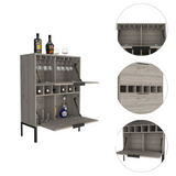 Lyrata Bar Cabinet with Six Built-In Wine Rack Cubbies, Double-Door Storage Compartment, Multiple Interior Spaces and Modern Elevated Design for Organized Home Entertaining, Beverage Display and Stylish Bar Setup