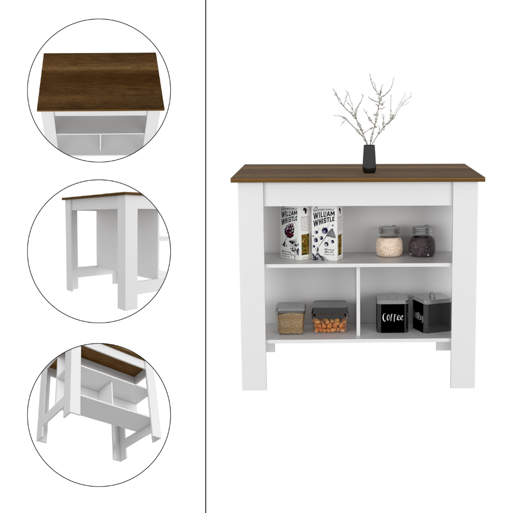 Delos Kitchen Island, Four Legs, Three Shelves