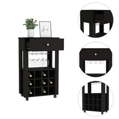 Margh Bar Cart, Twelve Wine Cubbies, One Open Shelf