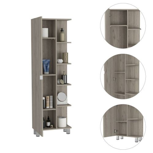 Venus Linen Single Door Cabinet, Five External Shelves, Four Interior Shelves