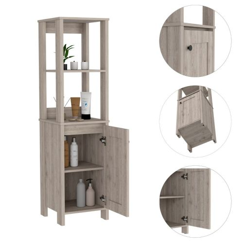 New Haven Linen Single Door Cabinet, Two Interior Shelves, Two Open Shelves