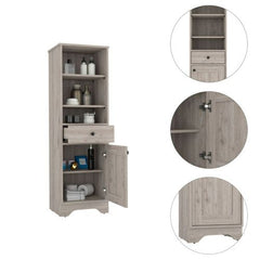 Norwalk Linen Single Door Cabinet, Three External Shelves, One Drawer, Two Interior Shelves