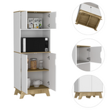 Tuhome Pamplona Microwave Tall Cabinet with Spacious Counter Surface, Multiple Storage Shelves, Upper and Lower Double Door Cabinets, Integrated Cable Management and Large Vertical Design for Modern Kitchens