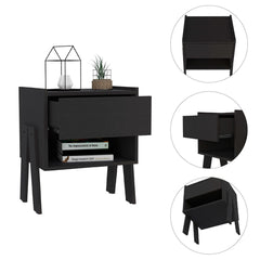 Joy Nightstand, Four Legs, Open Shelf, One Drawer