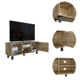 Tuhome Tunez TV Stand for TVs up to 43", Modern Entertainment Console with Three Open Shelves and Single Cabinet, Space-Saving Media Storage Unit for Living Room or Bedroom in Stylish Light Oak Finish