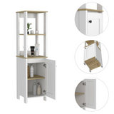 Tuhome St. Clair Linen Cabinet with Two Interior Shelves, Two Open Display Shelves, Single Door Storage Compartment, Space-Saving Vertical Design and Ample Organization for Towels and Bathroom Essentials