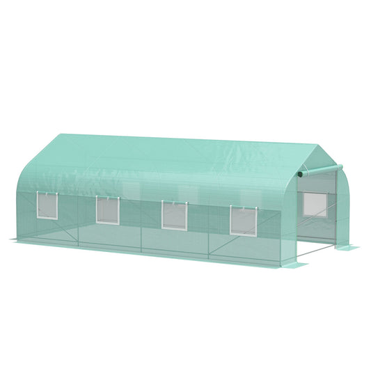 Outsunny Walk-In Tunnel Greenhouse 20x10x7 ft with Roll Up Windows Door Steel Frame Green