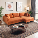 Blake L-Shaped Burnt Orange Velvet Sectional Sofa Right Facing