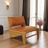 Talon Solid Wood Tan Leather Lounge Chair